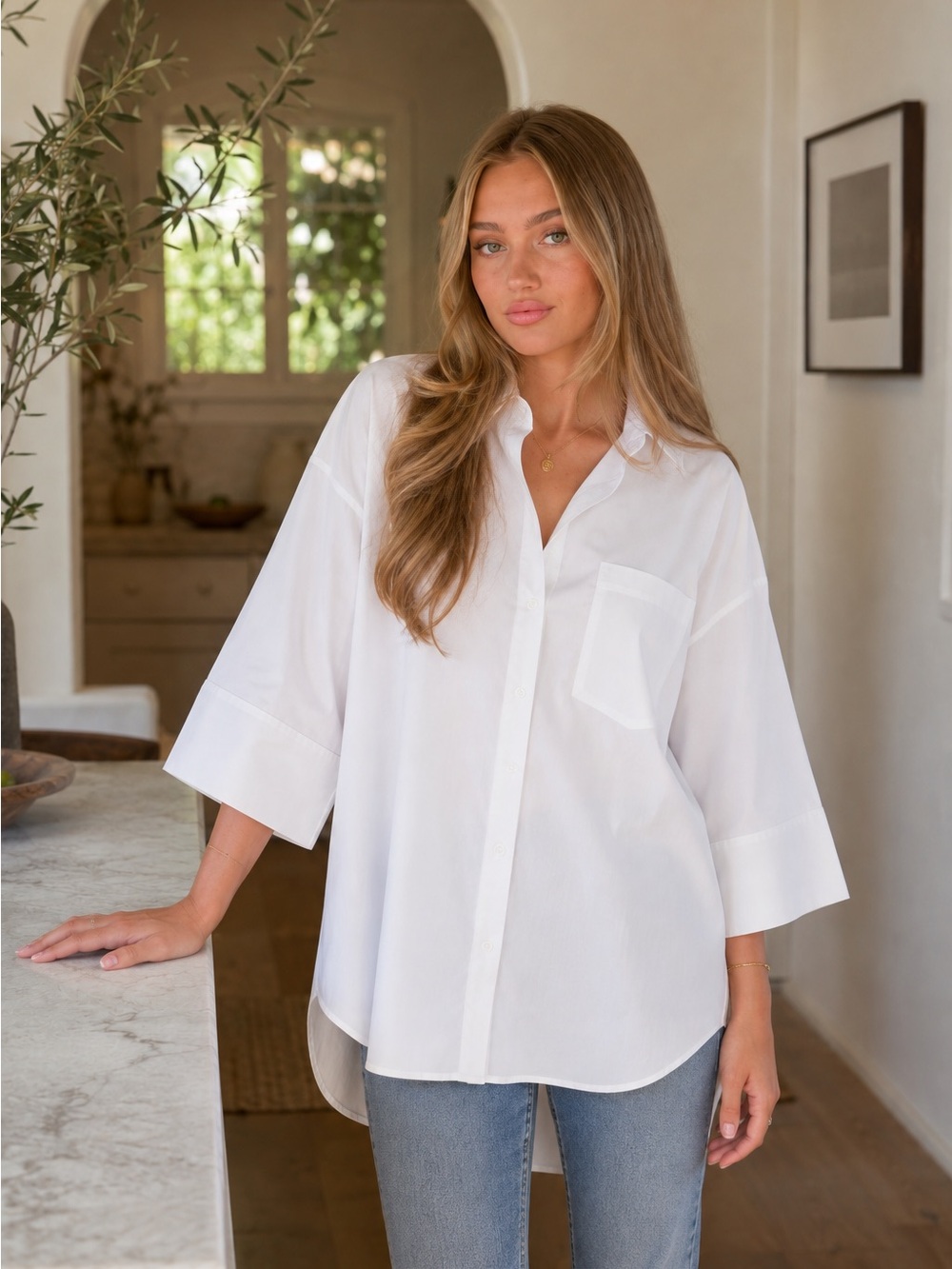 White Oversized Button Front Shirt White Relaxed